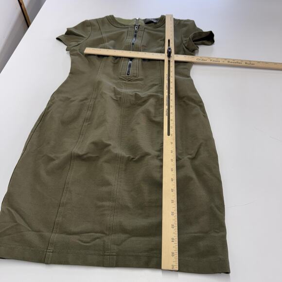 Toccin NY Dress Womens 8 Olive Green Short Sleeve Zip Front Fitted Sheath Career - Picture 9 of 10